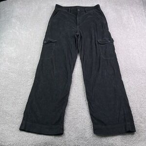 American Eagle Pants Womens 10 Black Corduroy High Rise Baggy Wide Leg Cargo